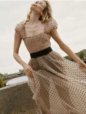 NWOT Doen Pamelina Cream Tulle Polka Dot Dress Sz S